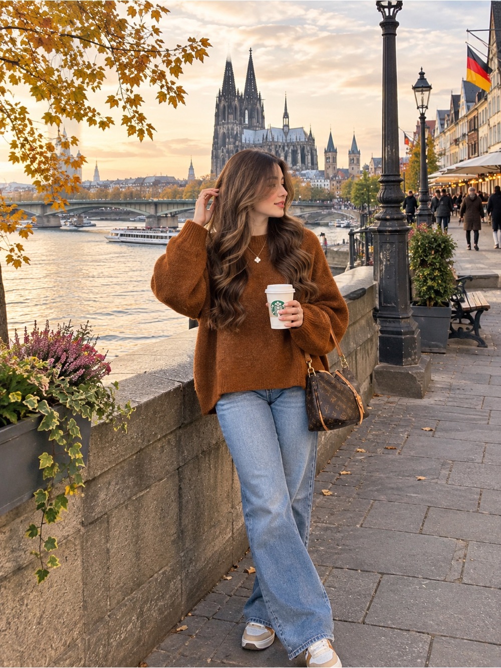 H&M Women's Scoop-Neck Chunky Brown Knit Sweater